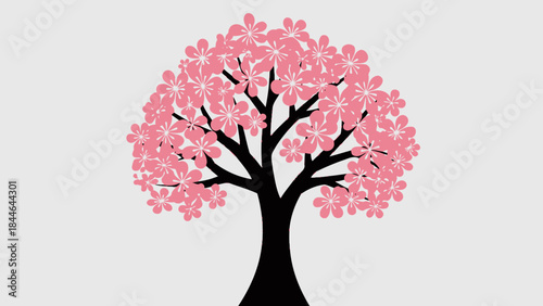 Blossoming Beauty: A vibrant illustration showcasing a spring tree adorned with delicate pink cherry blossoms, a symbol of renewal and fleeting beauty.