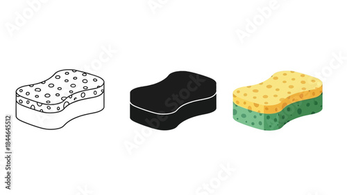 Illustrated sponges in various colors and patterns