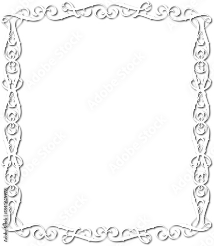 Vintage decorative frame in Gothic style - elegant white frame on transparent background, PNG, 300 DPI, middle ages, hallowen, Christmas.