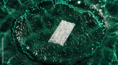 White Wet Wipe Dissolving in Green Liquid