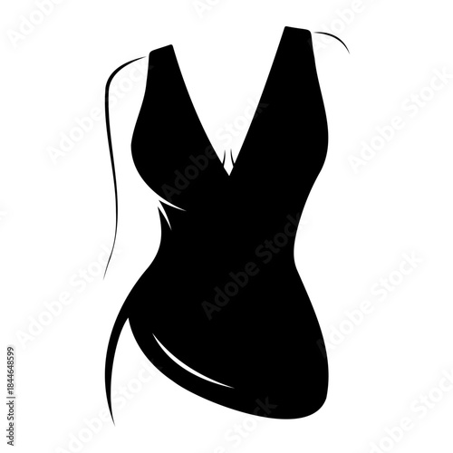 Black silhouette of a womans torso in a dress isolated on white background