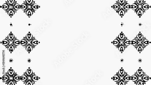 Black and white repeating ornate floral pattern on a plain background