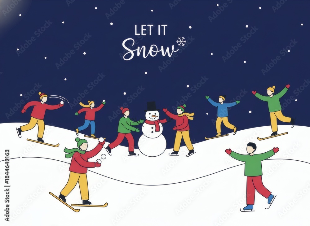 Naklejka premium Let It Snow Winter Activities Illustration