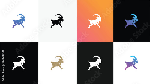 Collection of goat logos in different colors
