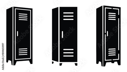 Locker room metal storage cabinets vector illustration isolated on white background