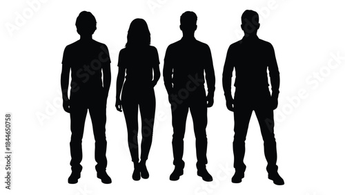 Four people standing together in a black shape a striking visual silhouette