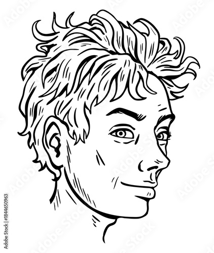 Teenage boy head with smirk cartoon style illustration