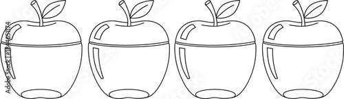 Apple outline vector set with multiple fruit icons, clean line art illustration for coloring and design projects