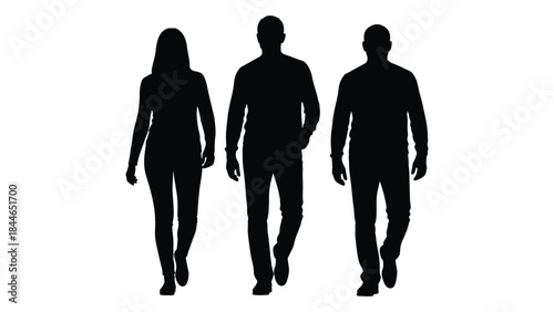 Three people walking forward depicted as a dramatic black shape silhouette