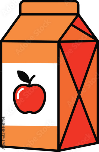 Apple juice carton vector illustration with simple geometric packaging design, flat beverage box icon for food branding
