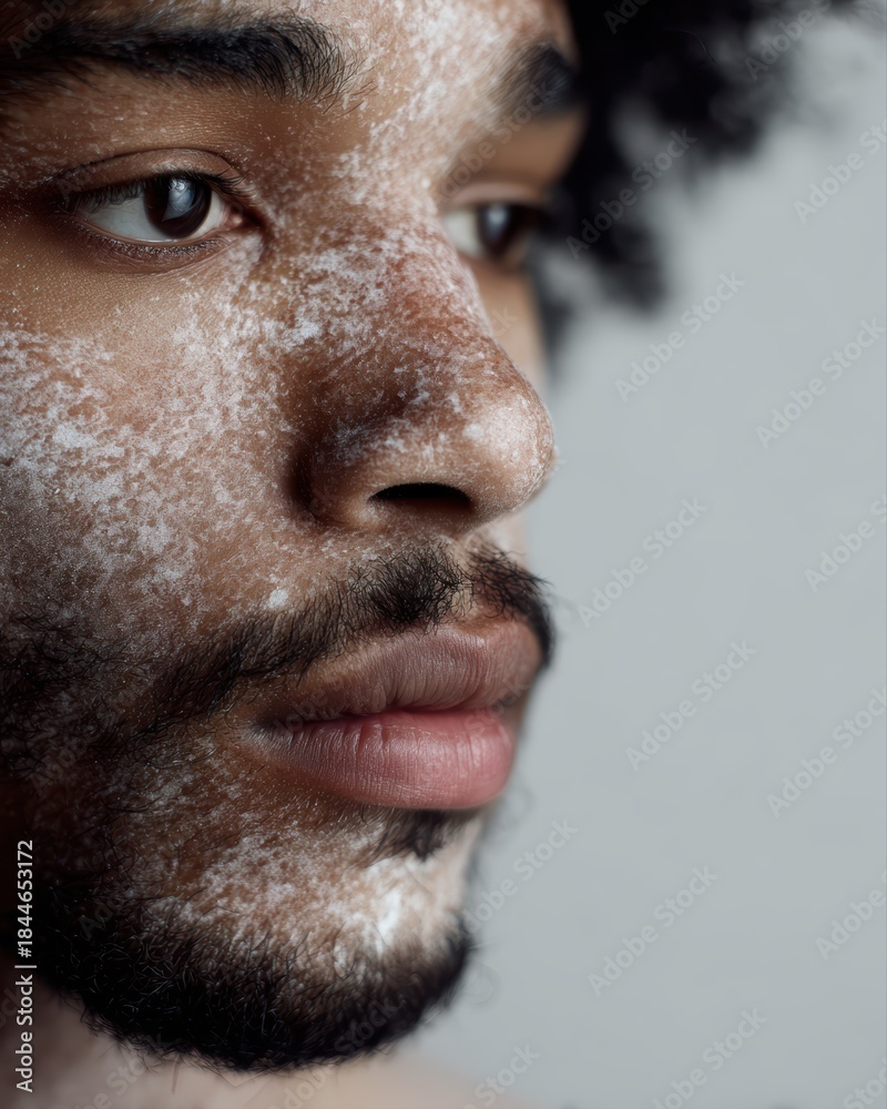 Obraz premium A close-up shot of an individual with vitiligo or unique birthmarks, highlighting natural skin diversity and acceptance.