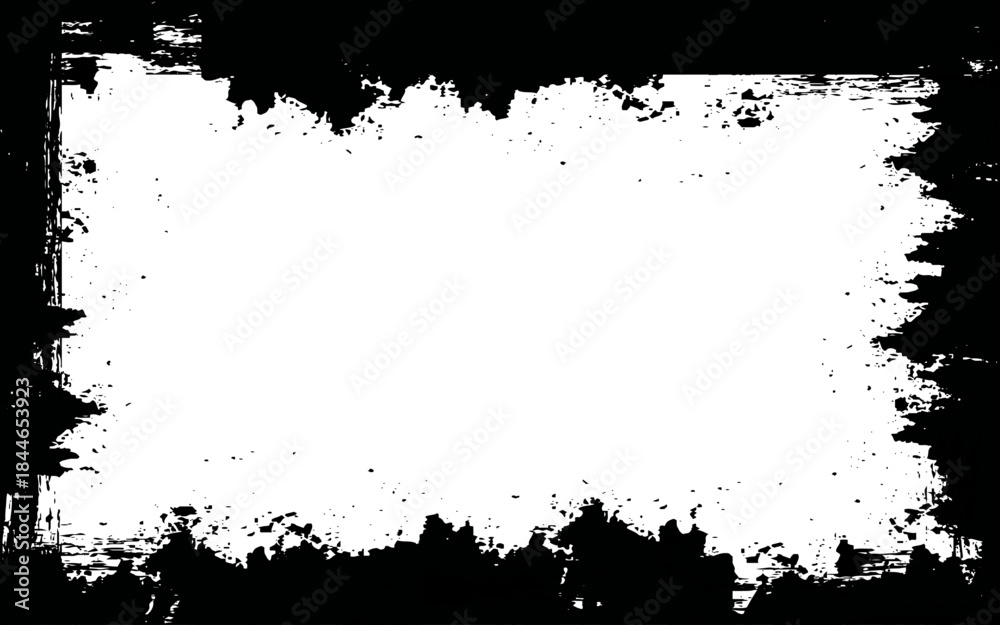 Fototapeta premium Black ink brush painting blank frame border picture artistic grunge graphic element. 