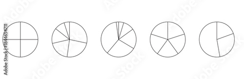 Parts of diagram wheel from 1 to 20. Outline black graphics. Template of pie chart. Coaching blank. Segmented charts. Sectors divide the circle on equal parts. Pie charts, pizza charts infographic set
