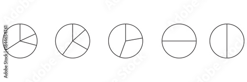 Parts of diagram wheel from 1 to 20. Outline black graphics. Template of pie chart. Coaching blank. Segmented charts. Sectors divide the circle on equal parts. Pie charts, pizza charts infographic set