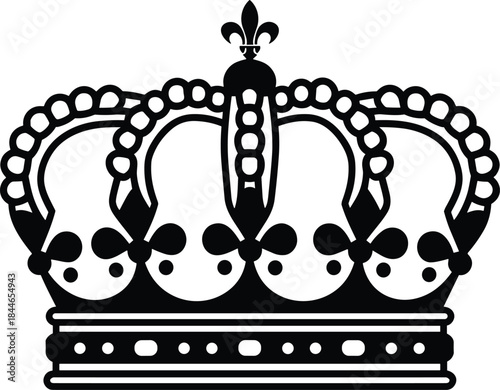 Classic black vector illustration of a regal closed arch crown, symbolizing monarchical power, sovereign authority, nobility, leadership, wealth, success, historical royalty, and empire concept.