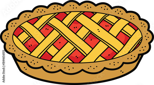 Classic apple pie with lattice crust illustration, warm baked dessert, homemade pastry style in colorful flat cartoon design
