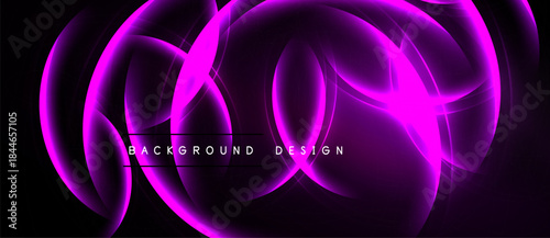 Abstract purple swirls dominate black background. Dynamic lines create flowing, modern design. Text reads background design.