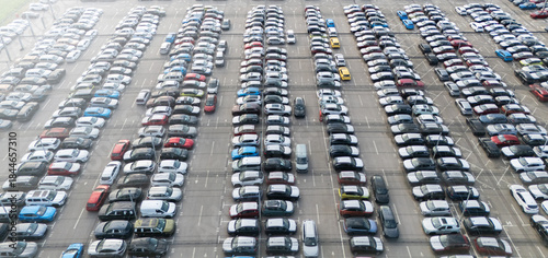 Aerial view of a storage facility for new cars