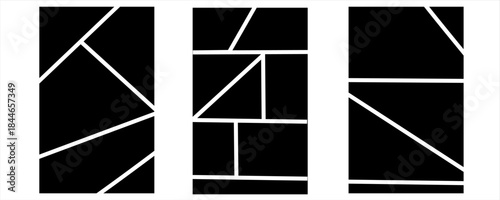 Image collage layout template. black mosaic mood board grid collection. Picture frame set. Photo album idea for banner, poster, comic page, flyer, brochure, booklet, memory wall design. Vector pack