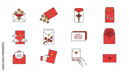 Collection of Red Envelope Illustrations.