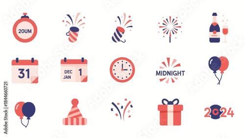 New Year Celebration Icons Set Design Elements.