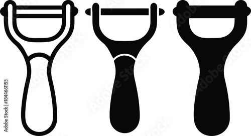 Handheld vegetable peeler for potatoes carrots and fruit preparation essential culinary skin remover kitchen tool Vector Silhouette and Pictogram Icon Set.eps