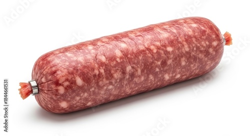 Raw Ground Meat Sausage Roll Isolated on White Background.