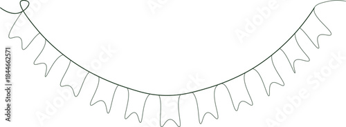Bunting line art of hanging flag for banner, poster, greeting card, frame border, one continuous line.