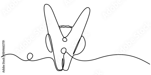 plastic cloth clip continuous one line drawing, Clothes pin continuous single line drawing. One line art clothes pin. Vector illustration. 