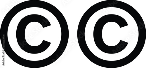 Copyright symbol icon illustration, black and white circular copyright sign, intellectual property protection concept, legal rights emblem, vector graphic design