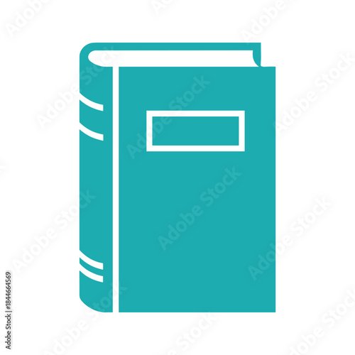 A simple illustration of a closed book with a label on the cover