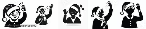 vector silhouette of grandmother waving his hand saying hello christmas