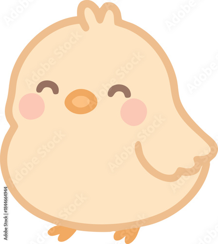 A cute pastel cartoon chick with closed smiling eyes and rosy cheeks, drawn in a soft flat kawaii style