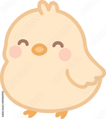 A cute pastel cartoon chick with closed smiling eyes and rosy cheeks, drawn in a soft flat kawaii style