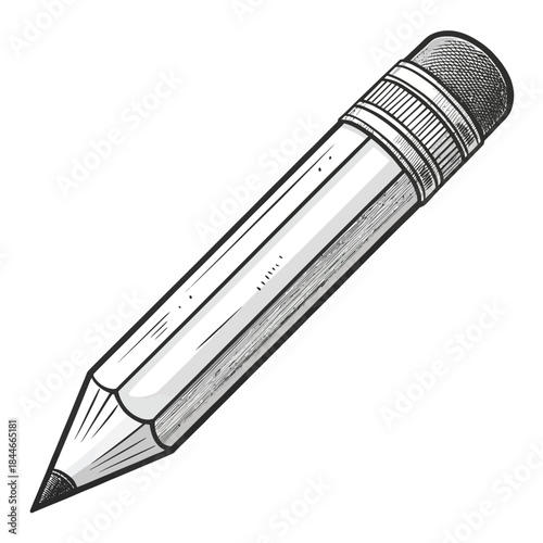 Drawing of a pencil with eraser on white background