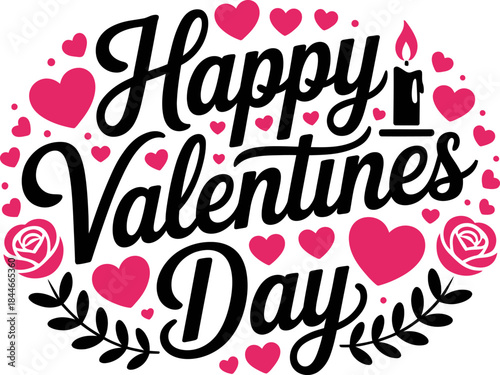 A beautiful valentines day greeting card with happy valentines day text surrounded by hearts and roses, perfect for expressing love and affection on this special day.