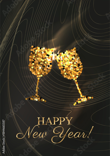 Abstract Golden Christmas Glasses of Champagne Vector Background 