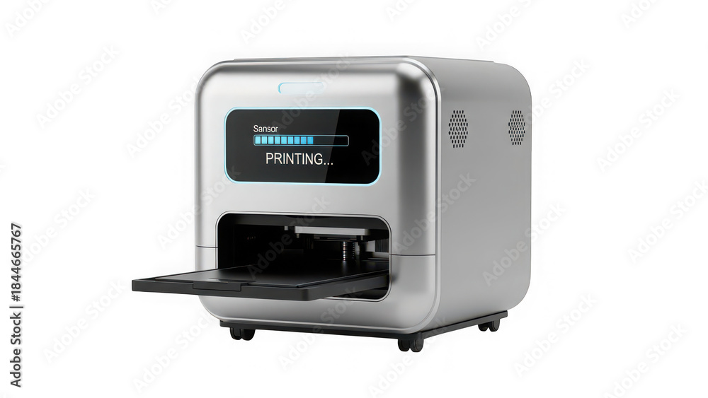 Fototapeta premium Modern Silver Mini Printer Device with Digital Display.