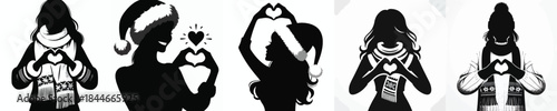 vector silhouette of a woman forming hands as a symbol of Christmas love