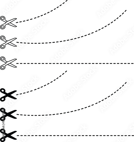 Scissors Cutting Along Dashed Path Line Guide Icon Collection Vector Silhouette and Pictogram..eps