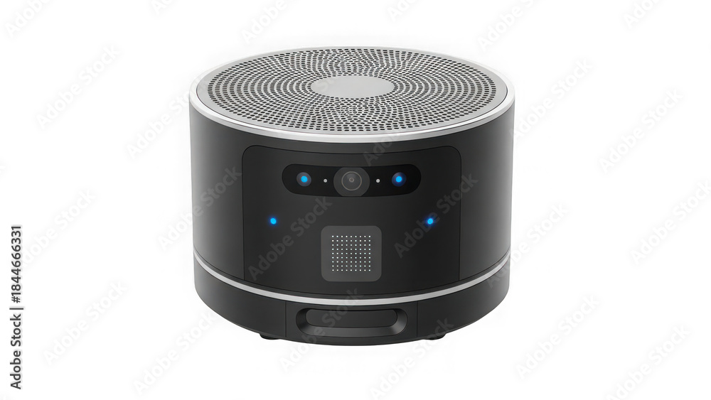 Fototapeta premium Compact Black Portable Bluetooth Speaker with LED Lights.