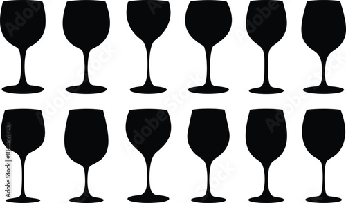 Minimal wine glass silhouettes collection, elegant black vector icons set for bar menu design, restaurant branding, alcohol symbols, modern drink illustration