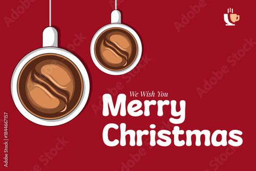Christmas coffee illustration with Merry Christmas text