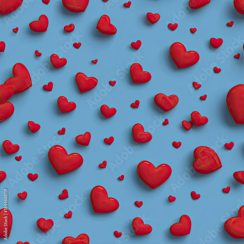 red hearts on a blue background, Valentine's Day