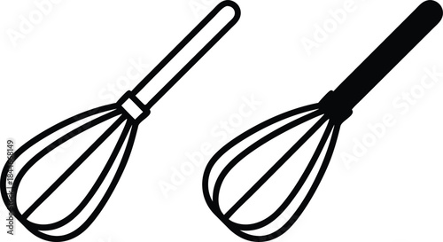Stainless steel kitchen whisk for beating eggs mixing batter and whisking cream professional baking utensil culinary equipment accessory Vector Silhouette and Pictogram Icon Set..eps