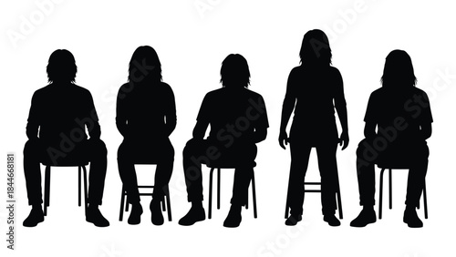 five people sitting in chairs a dark and striking visual representation silhouette