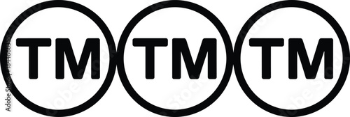 Trademark TM symbol vector illustration, three circular TM icons in black, isolated minimalist legal branding design for business identity protection
