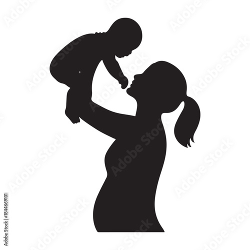 Loving mother lifts her baby in silhouette, celebrating pure joy and family connection