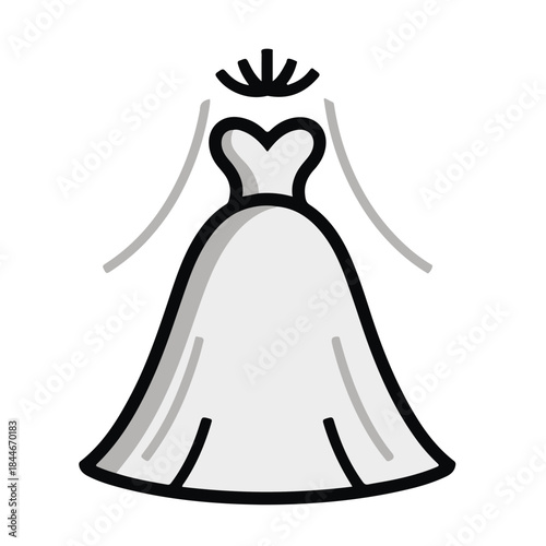 Elegant white wedding dress with heart shaped bodice and veil
