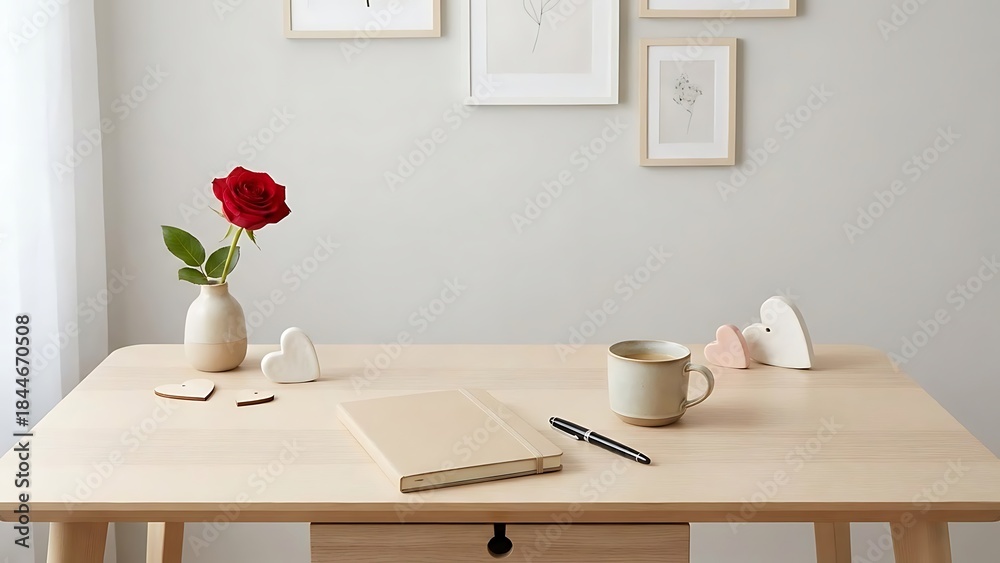 custom made wallpaper toronto digitalValentine's day inspired desk setup with red rose and heart decorations